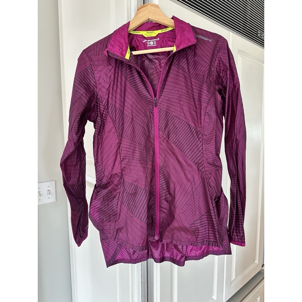 BROOKS Running Lightweight Jacket Women's M Purple Geometric Full-Zip Packable